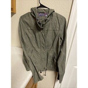 Aeropostale Jacket Women's Olive Green utility Cargo jacket hooded zip snap M
